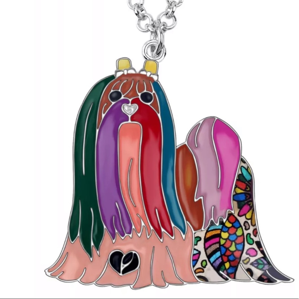 Maltese dog necklace enamel over metal NIP